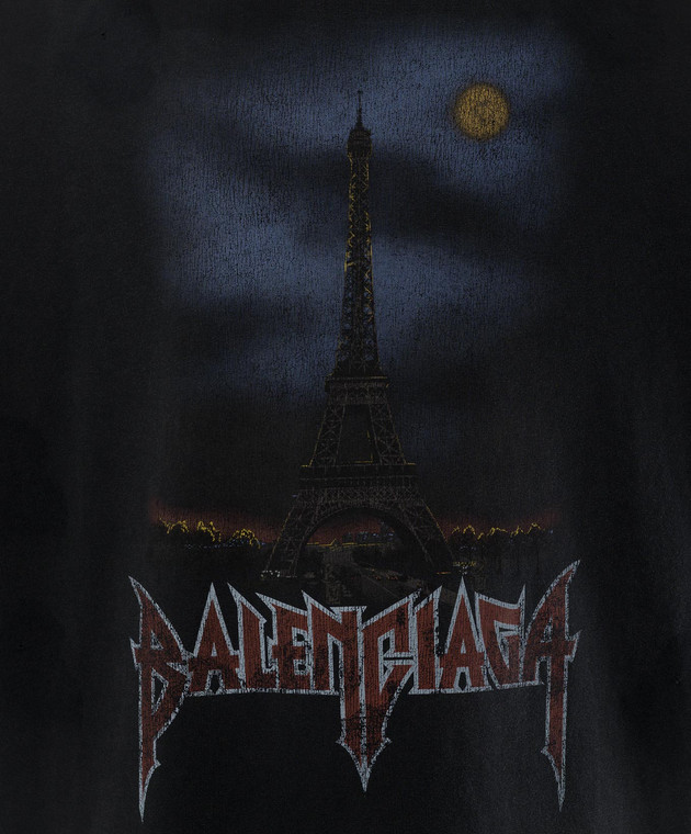 Balenciaga Черный лонгслив PARIS MOON с винтажным эффектом 791613TQVY2 изображение 5