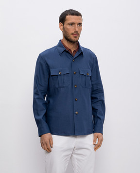 Canali Синяя рубашка из шерсти и льна AE0257131016
