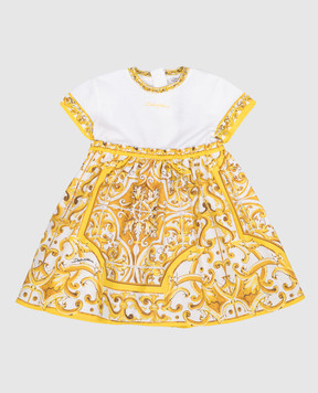 Dolce&Gabbana Дитяча біла сукня з принтом Майоліка L2JDZ1G7NUL