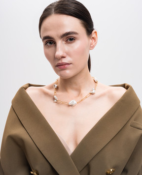 Shyla Золотое колье Cyan в виде цепочки с жемчугом с позолотой 22 карат. CYANNECKLACE