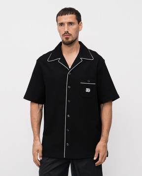 Dolce&Gabbana Чорна сорочка з короткими рукавами з емблемою логотипа G5KS3ZHU7UT