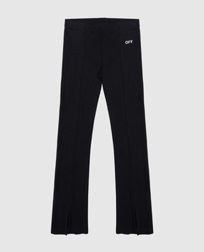 Off-White Детские черные брюки клеш в рубчик с логотипом. OGCA009S25JER001