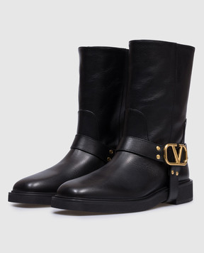 Valentino Чорні шкіряні черевики з логотипом VLogo Signature 5W2S0JK6DSH