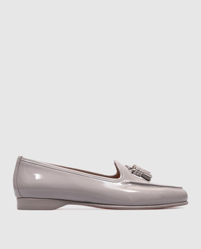Santoni Серые кожаные лакированные лоферы с кристаллами WUAN71067PS2NVHD