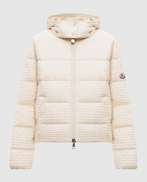 Moncler Бежевая стеганная пуховая куртка с нашивкой логотипа K20931A00006788QF