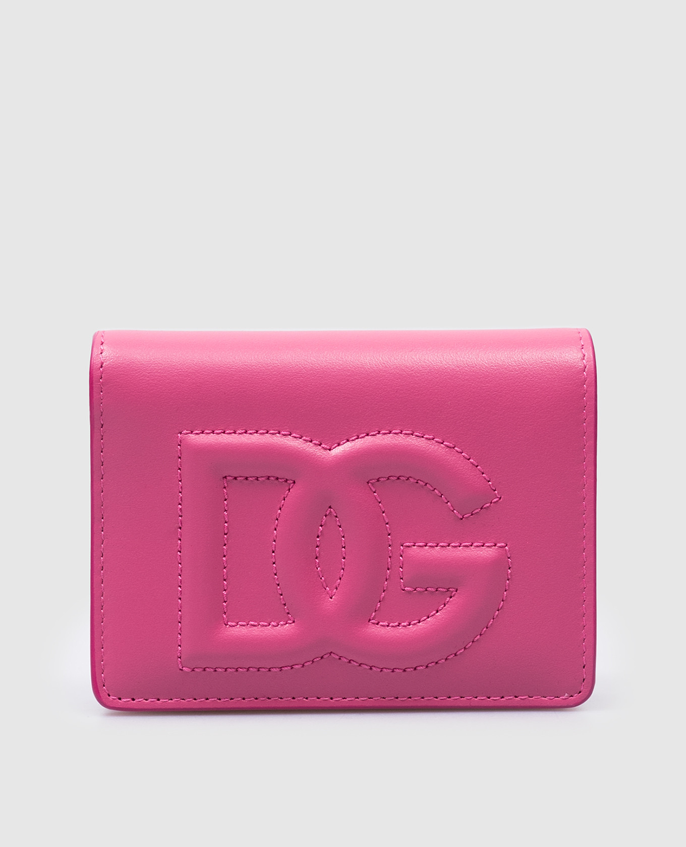 Pink leather purse with textured logo