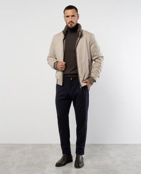 Kiton Синие брюки из шерсти с вышивкой логотипа UPLACK0134F