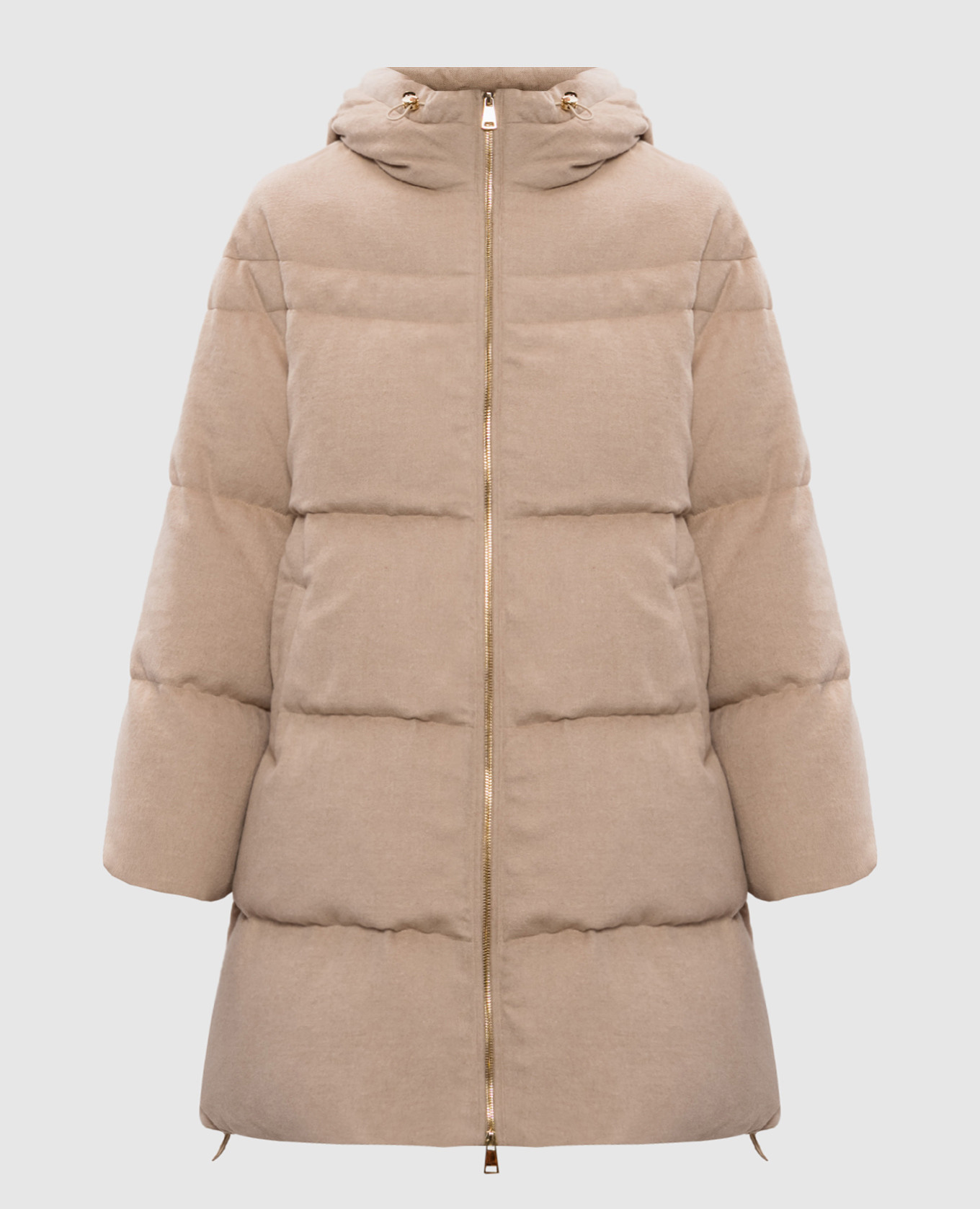 

Бежевый пуховик из шелка и шерсти верблюда, Пуховики