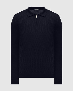 Bertolo Cashmere Синий поло с шерстью и шелком в узор 902473002514