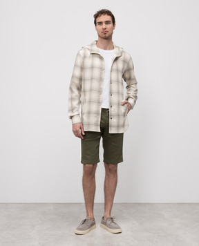 Kiton Бежевая рубашка с льном в клетку UMCMARH0926