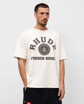 Rhude Бежевая футболка с принтом French riviera RHPS25TT08012