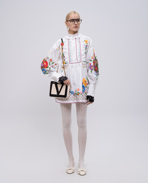 Valentino Белая удлиненная блуза с льном в вышивку 6B3AEAC690D