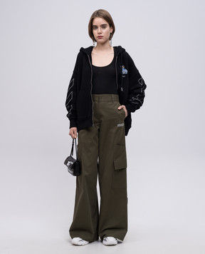 Off-White Чорний топ в рубчик з логотипом OWAD25SS25JER001
