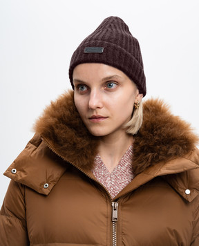Agnona Коричнева шапка з кашеміру зі шкіряним патчем логотипа MK080201K050L