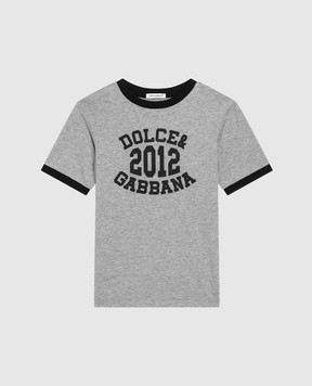 Dolce&Gabbana Дитяча сіра футболка з принтом логотипа L4JTIWG7PCE46