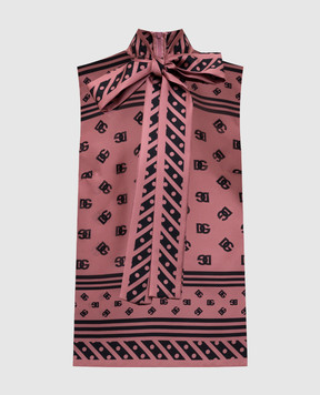 Dolce&Gabbana Розовый топ из шелка в логотип шаблон. F7AN7TGDCVJ