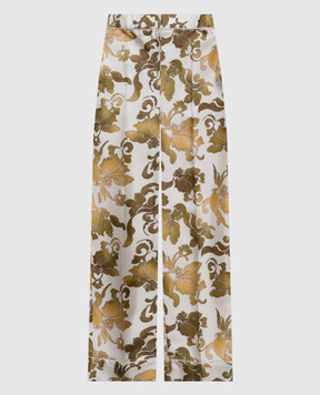 Max Mara Белые штаны LEDA из шелка в цветочный принт. LEDA