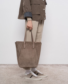 Brunello Cucinelli Коричневая замшевая сумка-тоут с логотипом. MBDLD2735P