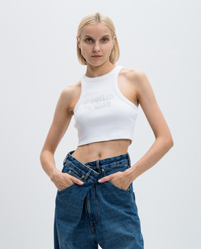 Vetements Белый топ в рубчике с кристаллами WA65TO481W