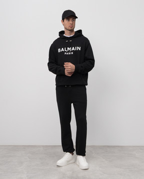 Balmain Чорне худі з принтом логотипа DH1JR002BB65
