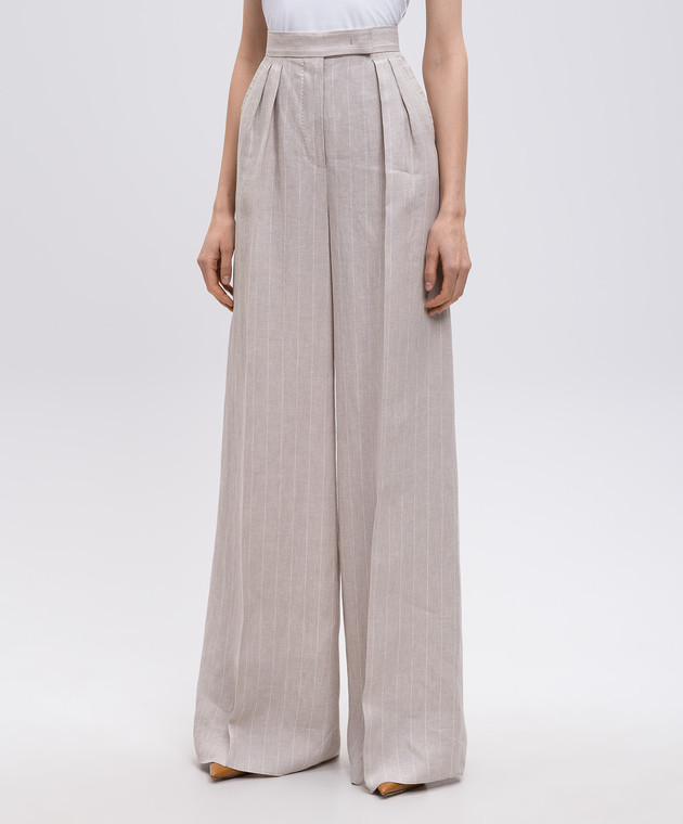 Max Mara Бежеві палацо RAUCHE з льону в смужку RAUCHE зображення 3