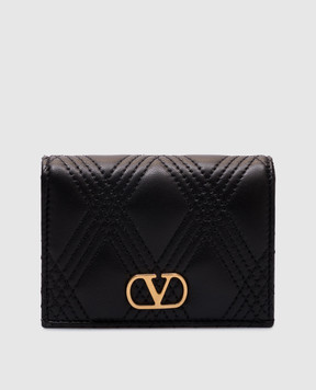 Valentino Чорне шкіряне портмоне QUILTIE з логотипом VLogo 7W2P0AS4MIC