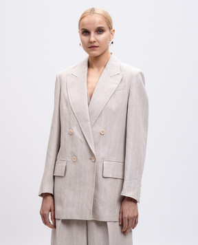 Max Mara Бежевый двубортный жакет GERLA из льна в полоску GERLA