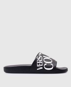 Versace Jeans Couture Черные слайдеры с контрастным фактурным логотипом 76VA3SQ171352
