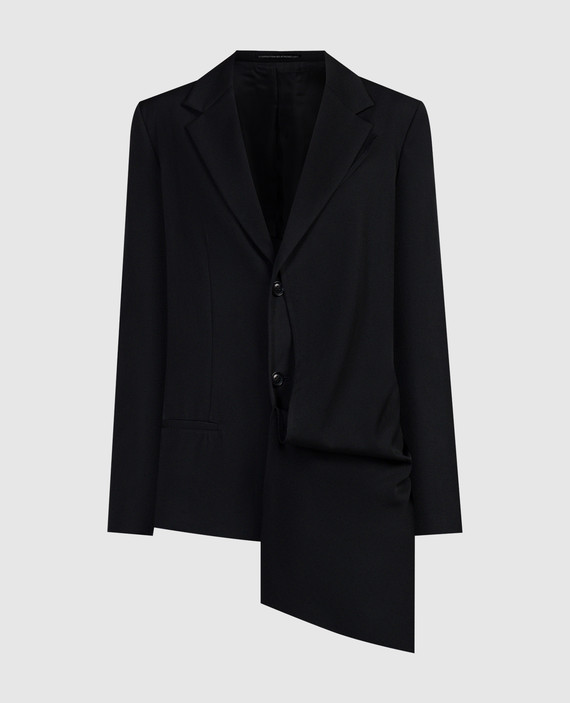 Black woolen jacket with an asymmetric cut