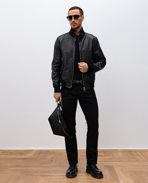 Tom Ford Чорні джинси зі шкіряним партчем логотипа DPH001DMC005S23