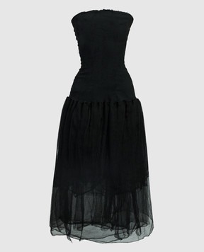 Marc Le Bihan Чорна сукня міді з шовком з ефектом жатки 21924