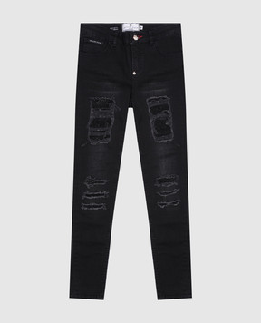 Philipp Plein Детские черные джинсы слим с прорехами GDT00421216