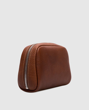 Brunello Cucinelli Коричневий шкіряний несесер з логотипом MWZIBU430