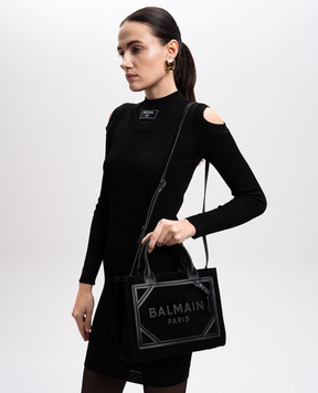 Balmain Черная замшевая сумка-тоут B-Army с вышивкой логотипа. EN1FE900LDCY