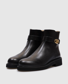 Valentino Чорні шкіряні черевики з логотипо Vlogo 5W2S0JS8HJL