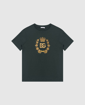 Dolce&Gabbana Дитяча зелена футболка з геральдичною вишивкою логотипа L4JTHUG7N6E812+