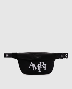 AMIRI Черная поясная сумка STAGGERED BUM с фактурным логотипом AMBGSO1016