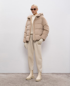 Be Florence Бежева стьобана пухова куртка із шовку та вовни верблюда BE2517B4CAMEL