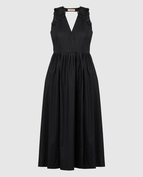Twinset Черное платье миди с кружевом в виде цветов 241TT2280