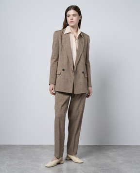 Solotre Коричневый двубортный жакет с льном M1B0011