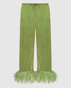 Oseree Зеленые брюки Lumiеre plumage со страусиными перьями LPF235LUREXPLUMAGE