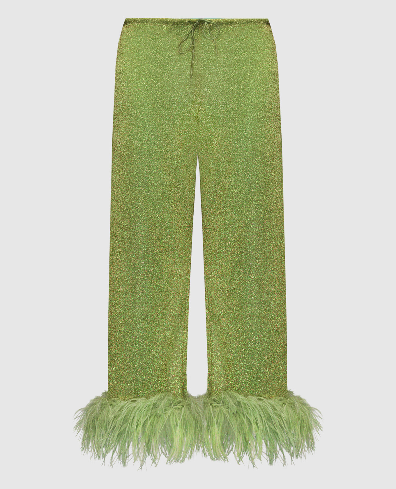 Зеленые брюки Lumiеre plumage со страусиными перьями