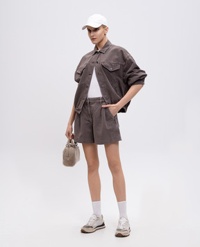 Brunello Cucinelli Коричневая куртка с леном с цепочкой мониль ML996FX716