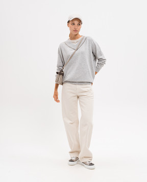 Brunello Cucinelli Бежевый топ из шелка с цепочкой мониль MPC59EH500