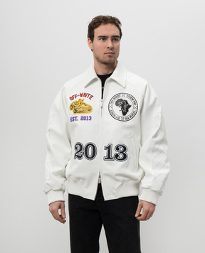 Off-White Белая кожаная куртка с брендовыми нашивками OMJA123S25LEA001
