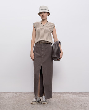 Brunello Cucinelli Сіра джинсова спідниця Chino зі шкіряним патчем логотипа ML996G3822