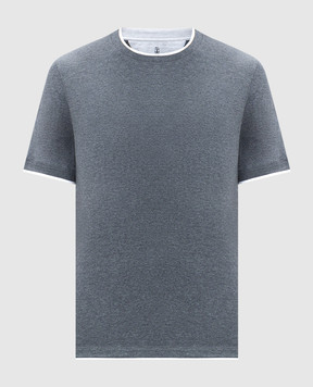 Brunello Cucinelli Серая меланжевая футболка с эффектом наложения слоев M0B137427