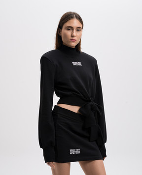 Versace Jeans Couture Черный укороченный свитшот с вышивкой логотипа 77HAI311F0010