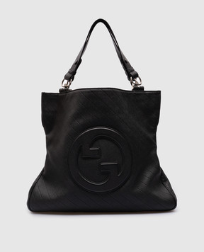 Gucci Чорна шкіряна сумка  з фактурним логотипом 7515161AAOW
