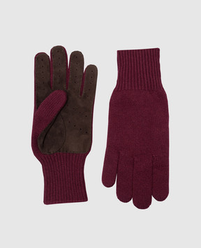 Brunello Cucinelli Бордовые перчатки из кашемира и замши. M2292118